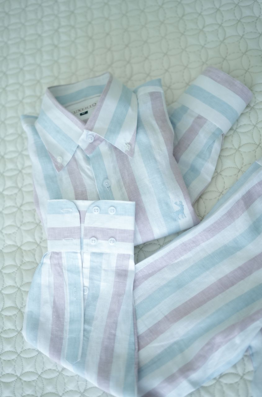 Luxento Pastel striped shirt on a textured white background
