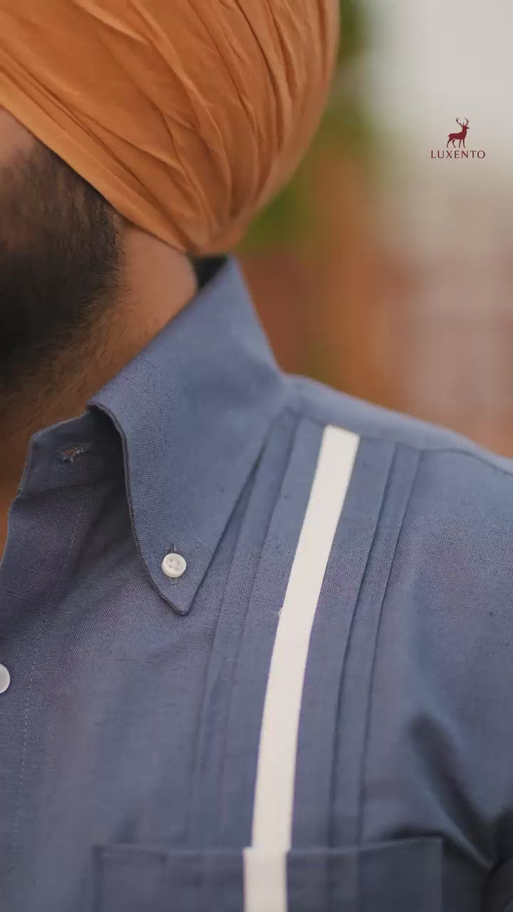Luxento blue white strap shirt